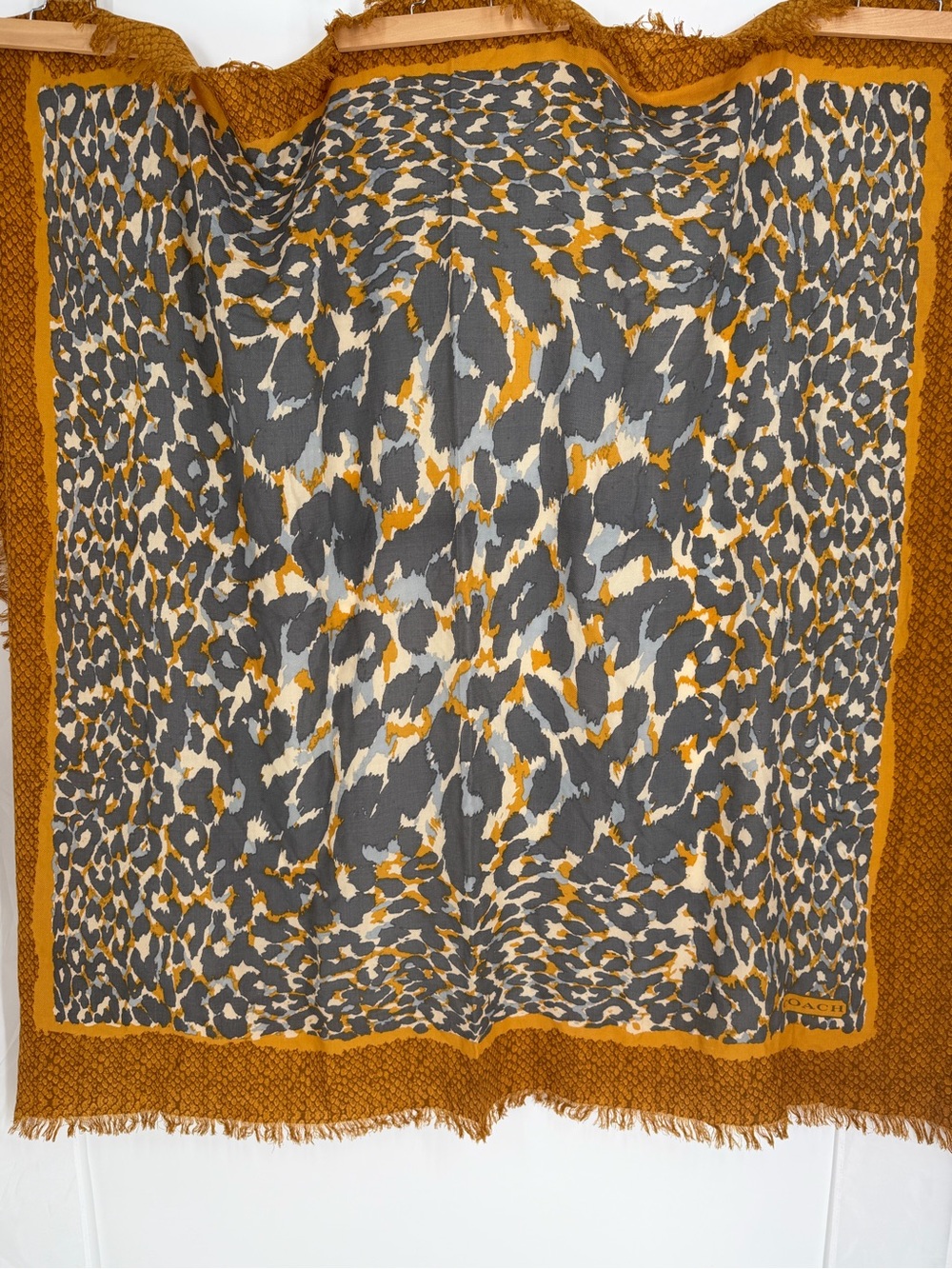 Coach Ocelot Print Square 100% Wool Scarf Wrap 52"x52" Trending Print Statement